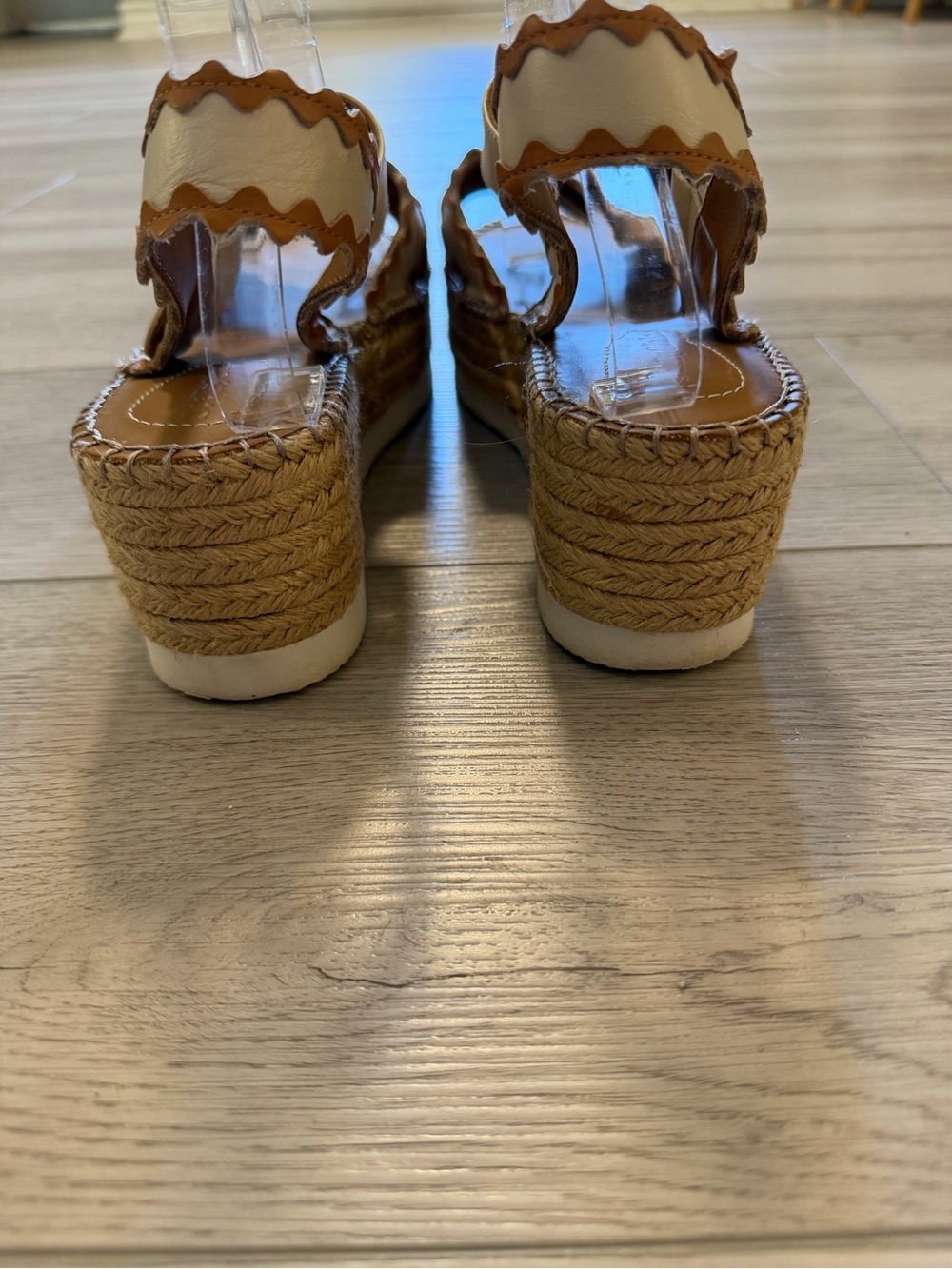 SEE BY CHLOÉ Sandals Glyn Espadrille Platform Strap Tan Leather Women's 10 Sz 41 - Picture 6 of 14